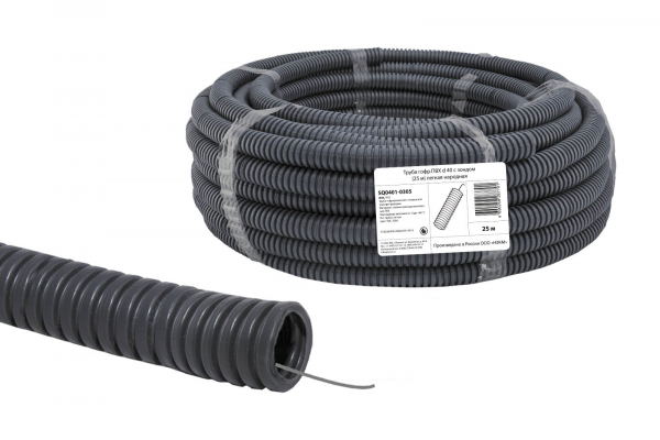 Труба ПВХ гофрированная с протяжкой 40мм легкая Народная TDM (кратно 25)