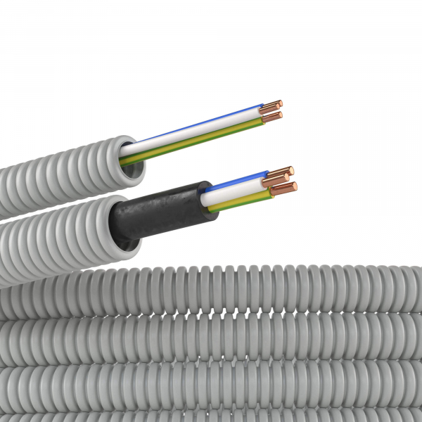 Труба ПВХ гибкая гофрированная д.16 мм  с проводом РЭК "ГОСТ+" ПВ-1(ПуВ)3*2,5, 50м (кратно 50)