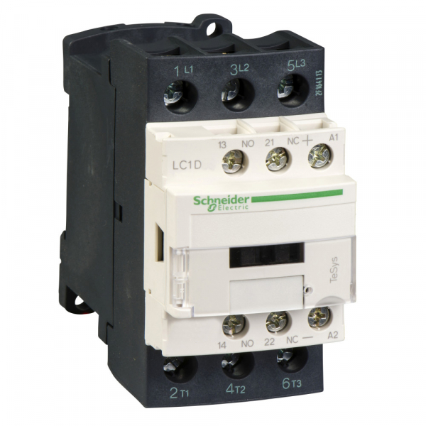 Контактор  Schneider Electric  38А  3П  катушка управления с низким потреблением  24В  DC  дополнительный контакт 1НО+1НЗ  TeSys_D