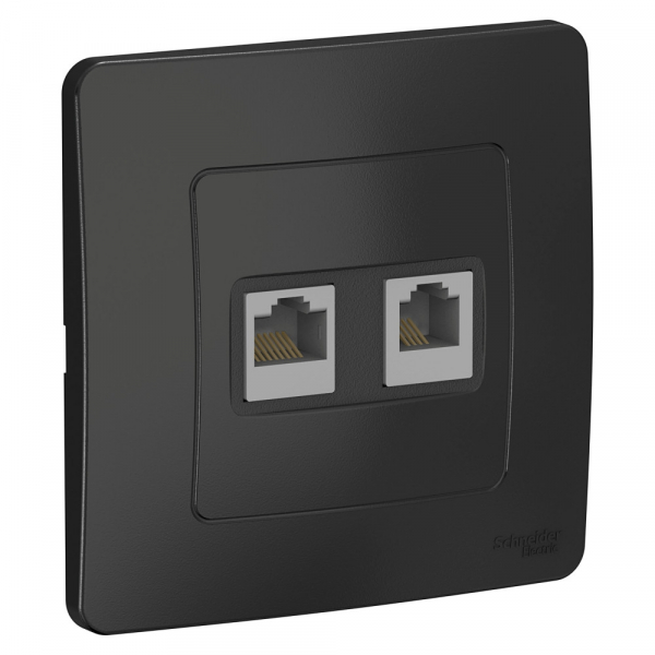 BLANCA  Антрацит  Розетка 2-местная: компьютерная  RJ45, категория 5E + телефон. RJ11, скрытая установка BLNIS045116