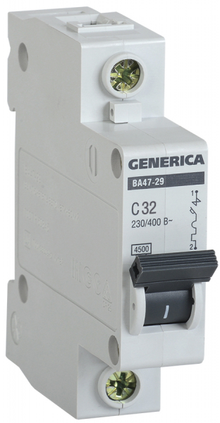 Автоматический выключатель 1P 32А  характеристика C  4,5кА GENERICA