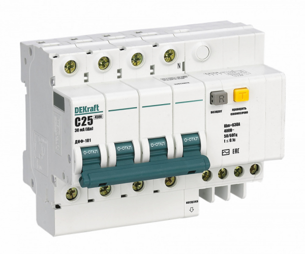 АВДТ со встр. защ. от сверхтоков 3P+N 25А 30мА AC С ДИФ-101 Schneider Electric 15186DEK