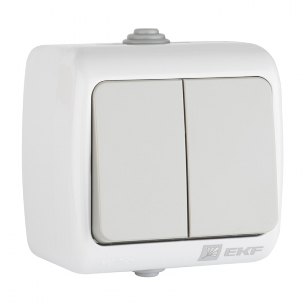 EKF  Мурманск  Серый Выключатель 2-клавишный 10А IP54 EFV10-023-30-54
