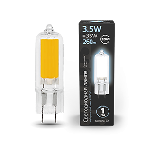 Лампа Gauss LED G4 AC220-240V 3.5W 260lm 4100K Glass 1/10/200