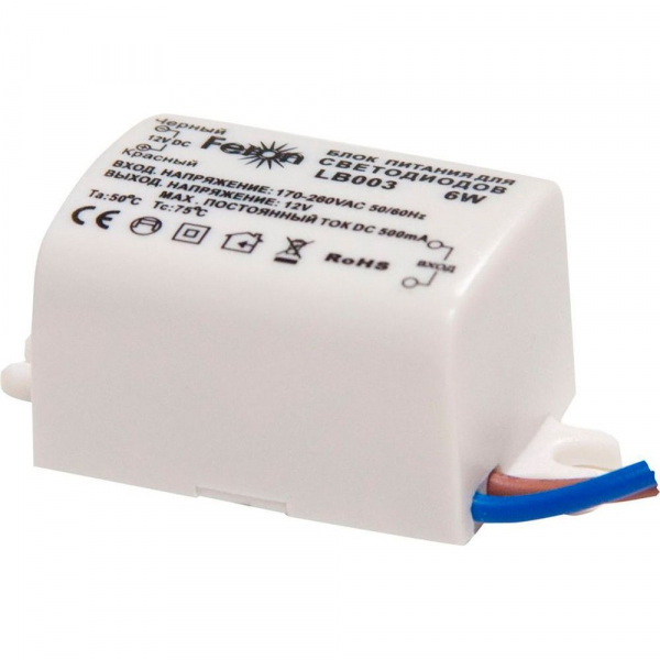 Feron Трансформатор электронный для светодиодной ленты 6W 12V (драйвер), LB003