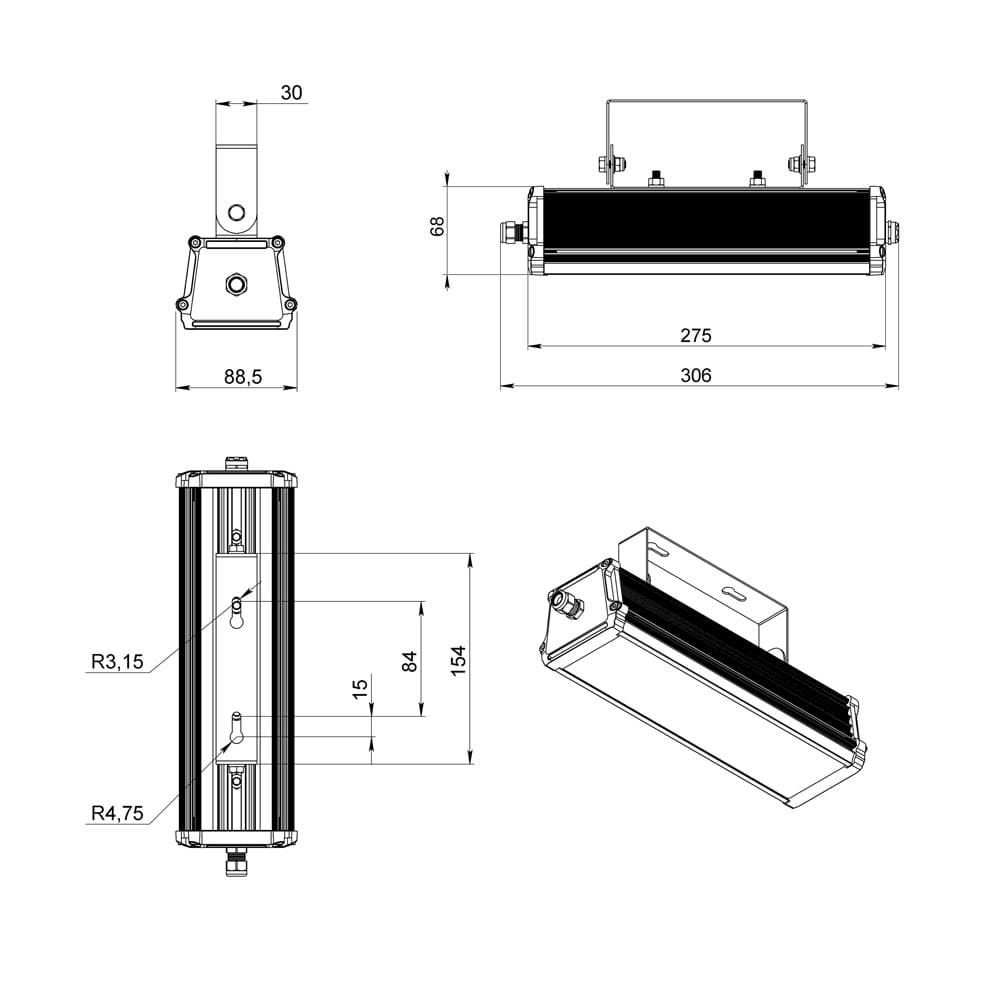 Т-Линия v2.0 20 250мм Эко 36~48В AC/DC CRI70 5000К Прозрачный