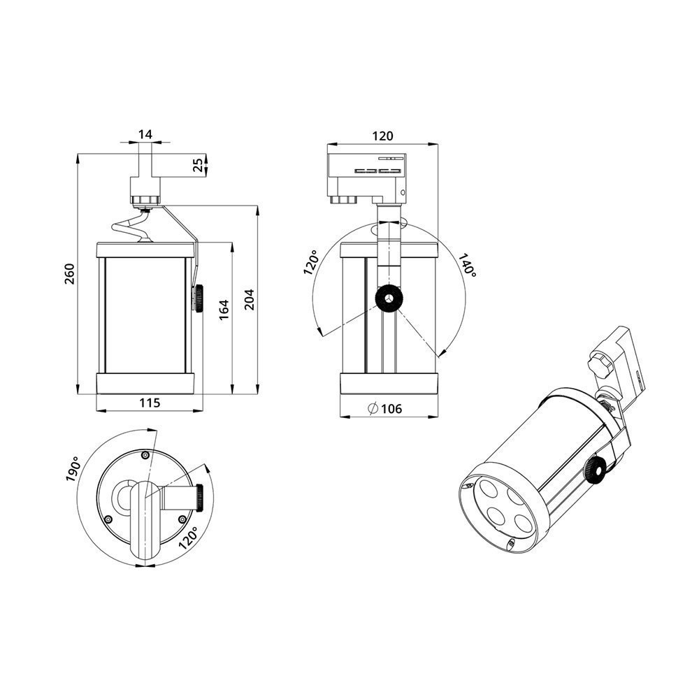 Акцент Трек 6 CRI80 5000К 25° RAL9005 Муар