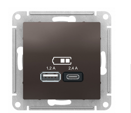 ATLASDESIGN Мокко Розетка USB A+С, 5В/2,4А, 2х5В/1,2А, механизм ATN000639