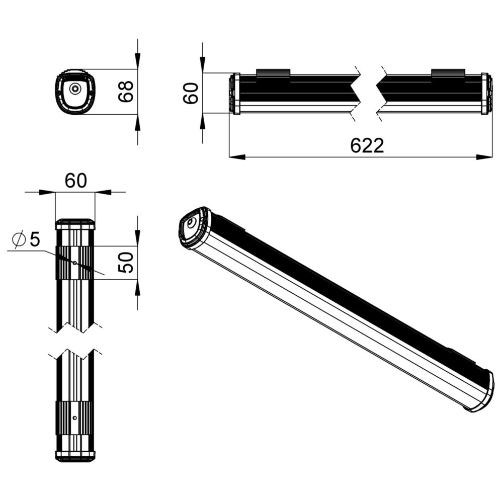 Т-Линия Оптима 20 600мм Эко 36~48В AC/DC CRI70 3000К Прозрачный