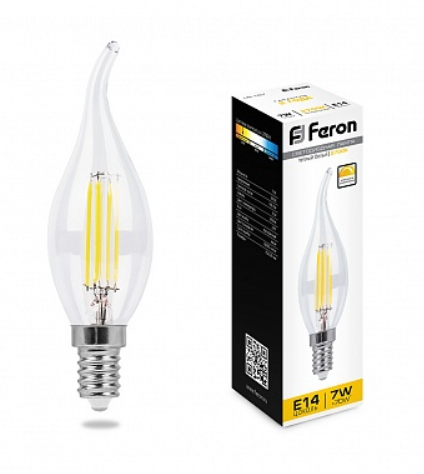 Светодиодная лампа Feron C35T 7Вт 230В 2700K E14 филамент диммир.