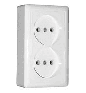 Schneider Electric  Хит  Белый  Розетка 2-местная без заземляющих контактов без шторок с изолированной пластиной 16А 250В, IP20 открытая установка (аналог - RA10-233I-B) RA16-237I-B