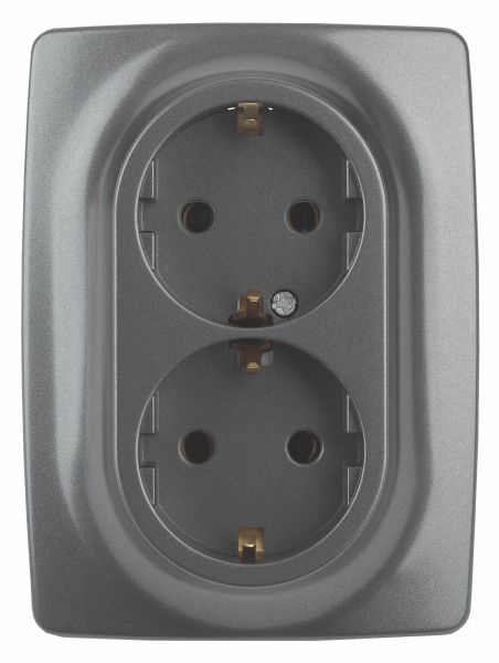 ЭРА  Эра12  Графит  Розетка 2X2P+E Schuko, 16АХ-250В 12-2106-12