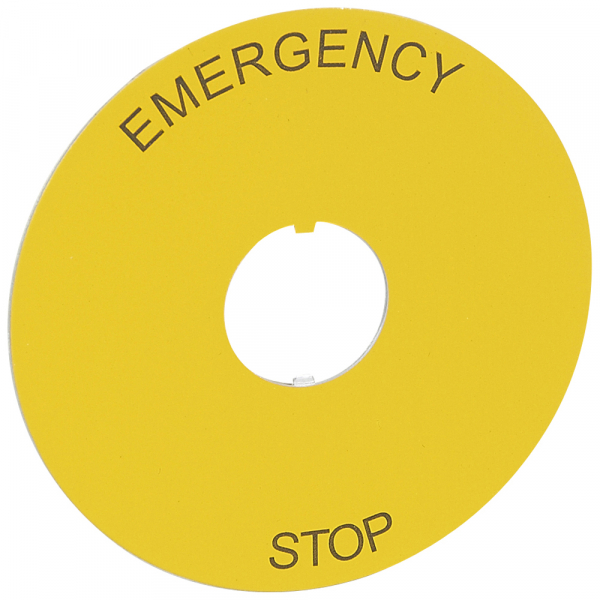 Этикетка круглая,  80мм жёлтый, Osmoz с надписью  "EMERGENCY STOP"