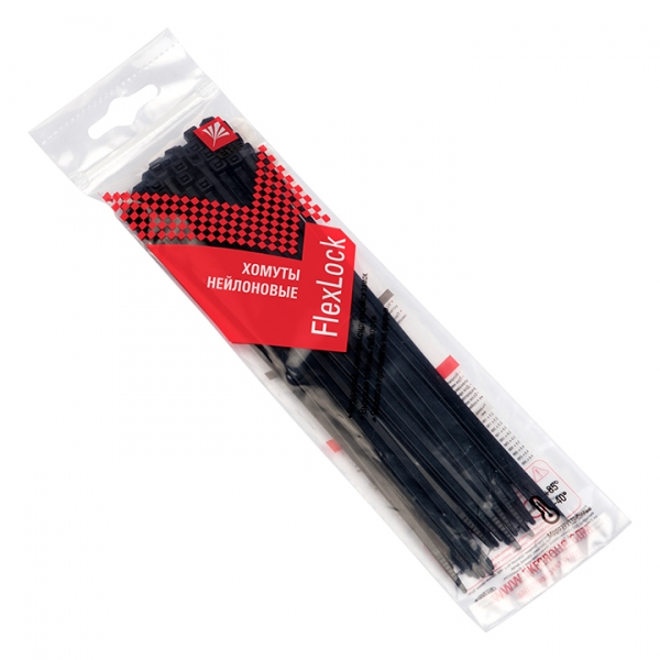 Хомут (стяжка) нейлон  4.8 х 250  черн.  (50шт)  P6.6 стандарт.  Fle x Lock  EKF plc-fl-ctsb-4.8 х 250-r