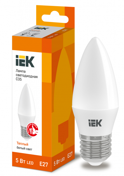 Светодиодная лампа IEK C35 5Вт 230В 3000К E27