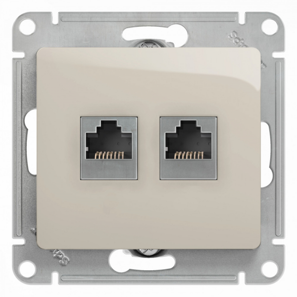 Glossa Молочный Розетка 2-местная RJ11+RJ45, категория 5E,механизм IP20 скрытая установка GSL000985