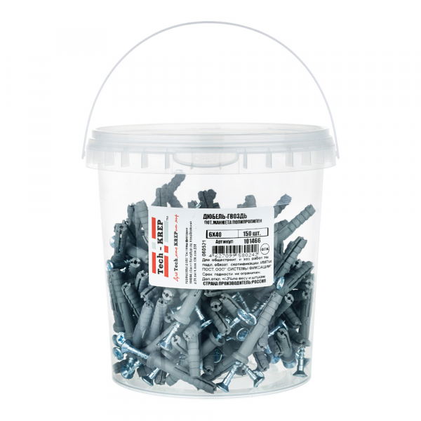 Дюбель-гвоздь потайной D6*40мм (150 шт) - ведро Tech-Krep