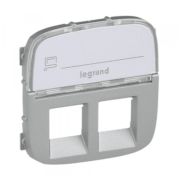 Legrand 755487 Valena ALLURE.Лицевая панель для двойных розеток телефонных/информационных с держателем маркировки.Алюминий