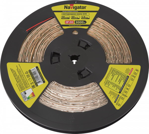 Navigator Лента  IP20  12V   4,8Вт/м  3000К  71 246 NLS-3528WW60-4.8-IP20-12V-R50  (1уп.- 50м)