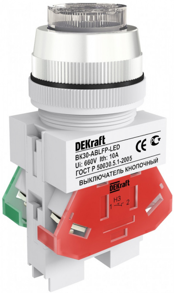 25050DEK Выкл. кноп. ABLFP ?30 мм Цвет:БЕЛЫЙ LED 220В ВK-30 DEKraft