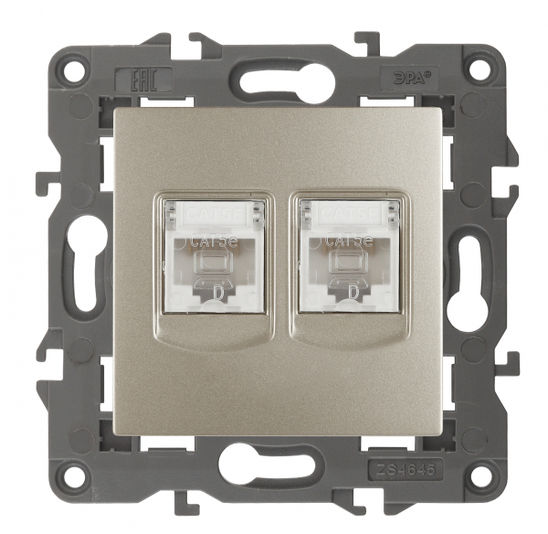 14-3108-04 Эл/ус ЭРА Розетка 2хRJ45, IP20, шампань