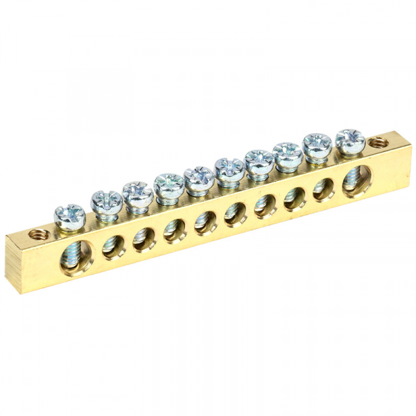 Шина «N» нулевая 6х9 мм 10/2 (10 групп/крепеж по краям) REXANT 11-2367