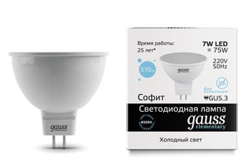 Светодиодная лампа Gauss MR16 7Вт 220В 6500K GU5.3
