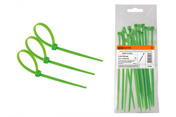 Хомут (стяжка) нейлон  2.5 х 100  зелен.  (25шт)  TDM SQ0515-0343
