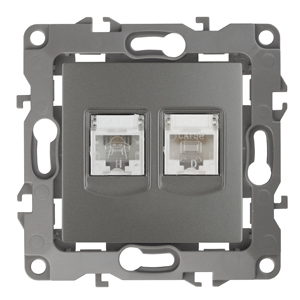 ЭРА  Эра12  Графит  Розетка информационная + телефонная RJ45+RJ11,  12-3109-12