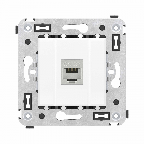 Компьютерная розетка RJ-45 без шторки в стену, кат.6А одинарная экранированная, "Avanti", "Белое облако"