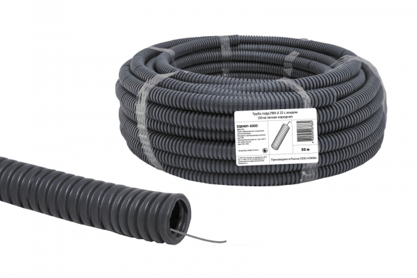 Труба ПВХ гофрированная с протяжкой 25мм легкая, Народная TDM (кратно 50)