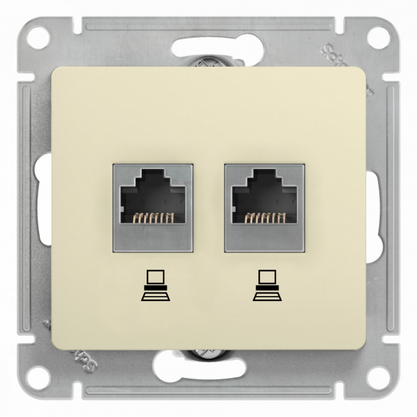 Glossa  Бежевый Розетка 2-местная компьютерная RJ45+RJ45, категория 5E, механизм IP20 скрытая установка GSL000285KK