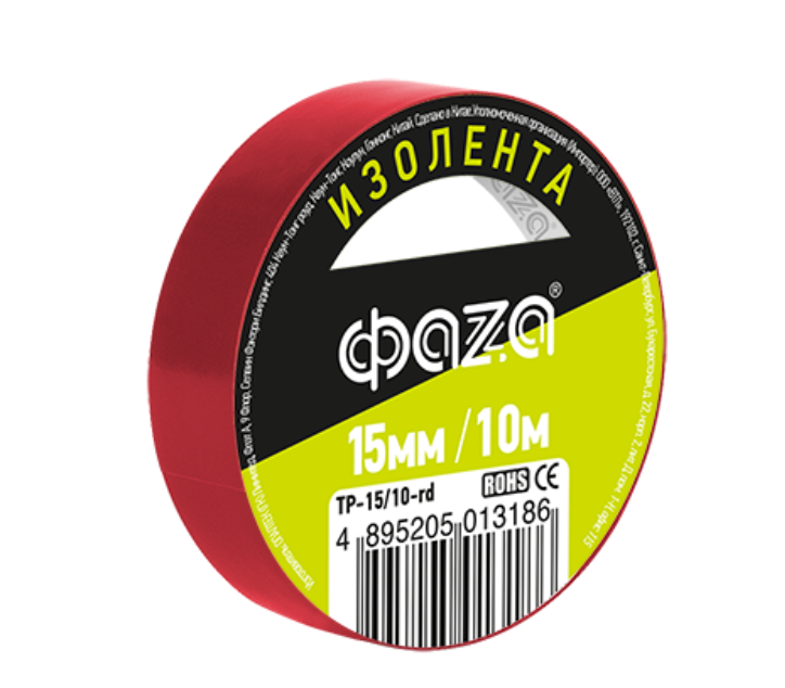 Изолента ПВХ красная 15мм 10м ФАZА