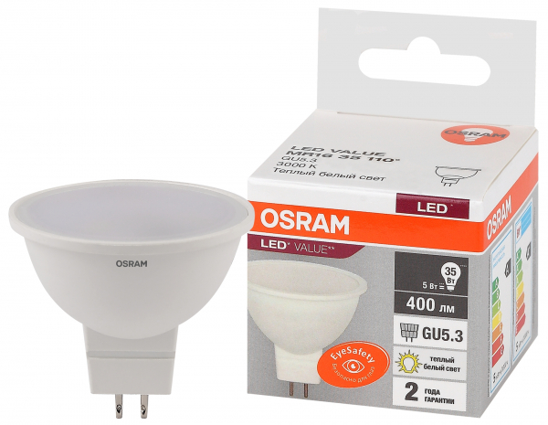 Светодиодная лампа OSRAM MR16  5Вт 230В 3000К GU5.3