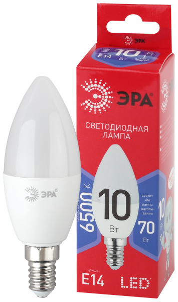 Лампы СВЕТОДИОДНЫЕ ЭКО LED B35-10W-865-E14 R  ЭРА (диод, свеча, 10Вт, хол, E14)