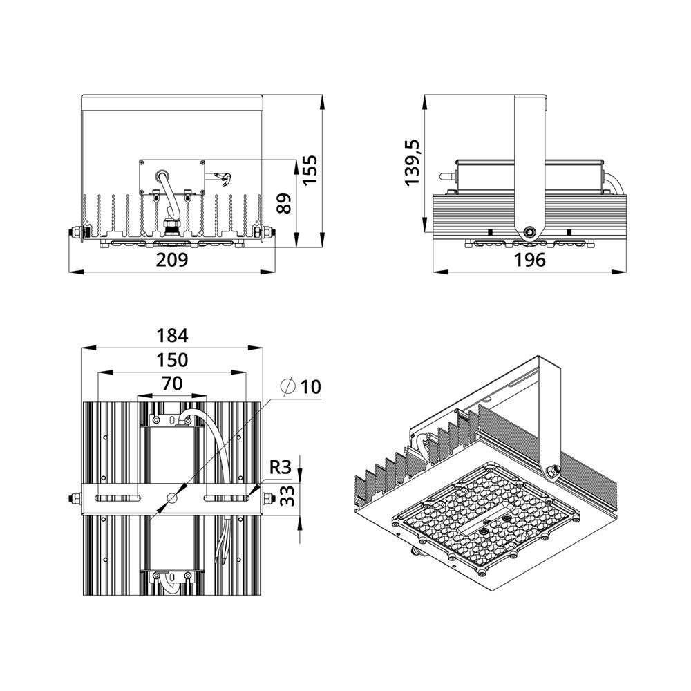 Прожектор 100 S CRI70 5000К 155х70°