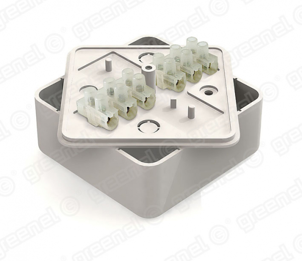 Коробка распаячная Greenel  GE41216-01 ОП 75*75*28мм белый  с контактной группой 6 кл. GE41216-01