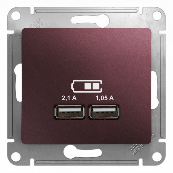 Glossa  Баклажановый Розетка механизм USB 5В/2100мА, 2х5В/1050мА, GSL001133