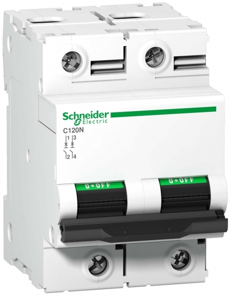 Автоматический выключатель Schneider Electric 2P 80А характеристика C 10кА Acti9 C120N A9N18361