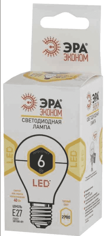 Светодиодная лампа ЭРА A60  6Вт 220-240В 2700К E27