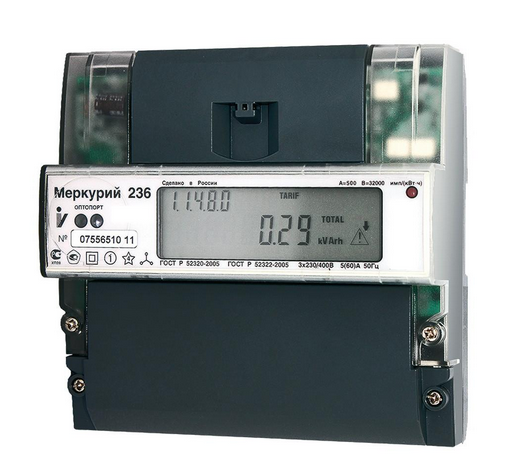 Счетчик Меркурий 236 ART-02 PQRS 5-100А 380В DIN ЖКИ RS-485 2-тарифный