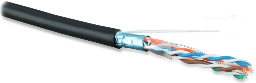 FUTP4-C5E-S24-OUT-PE-BK-500 (500м) Кабель витая пара, экранир. F/UTP, кат. 5e, 4 пары (24AWG), одножильный (solid), экран - фольга, внешний, PE, -40градC–+60градC, черный-гарантия: 15 лет компонентная Hyperline