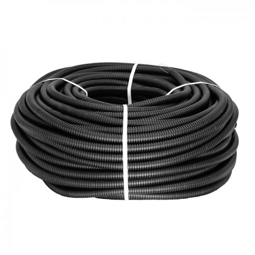 Труба ПНД гибкая гофр. d20мм, тяжёлая с протяжкой, 100м, цвет черный EKF PROxima (кратно 100)