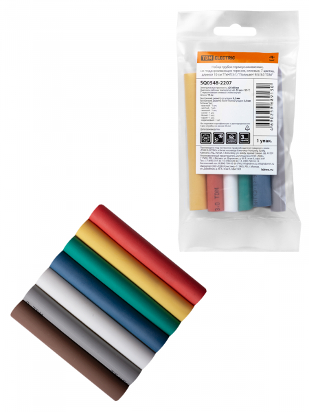 Набор трубок термоусаживаемых, не поддерживающих горение, клеевых, 7 цветов, длиной 10 см ТТкНГ(3:1) "Полицвет 9,5/3,0 TDM"