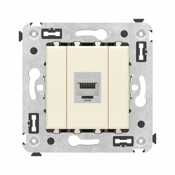 Компьютерная розетка RJ-45 без шторки в стену, кат.6 одинарная экранированная, "Avanti", "Ванильная дымка"
