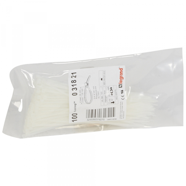 Хомут (стяжка)  пластик  2.4 х 140  бесцвет.  (100шт)  Colring  LGR 031821