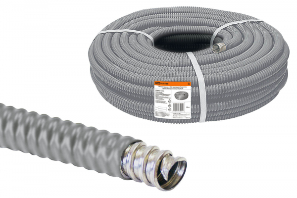 Металлорукав в ПВХ-изоляции РЗ-Ц-П 15 серый без протяжки (50м) TDM (кратно 50)