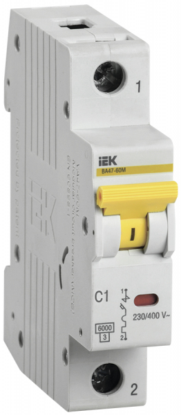Автоматический выключатель IEK 1P 1А характеристика С 6кА ВА47-60M MVA31-1-001-C