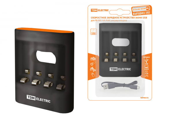 Зарядное устройство TDM 36044 (3600 mA 4 слота АА/ААА 4 кан.USB)