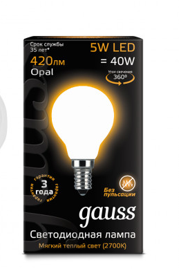 Светодиодная лампа Gauss G45  5Вт 150-265В 2700K E14 филамент.